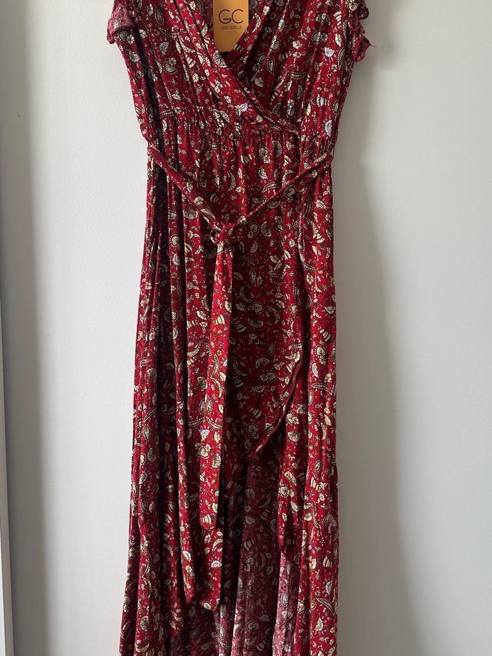 Bohemian V-Neck Floral Maxi Dress - Red
